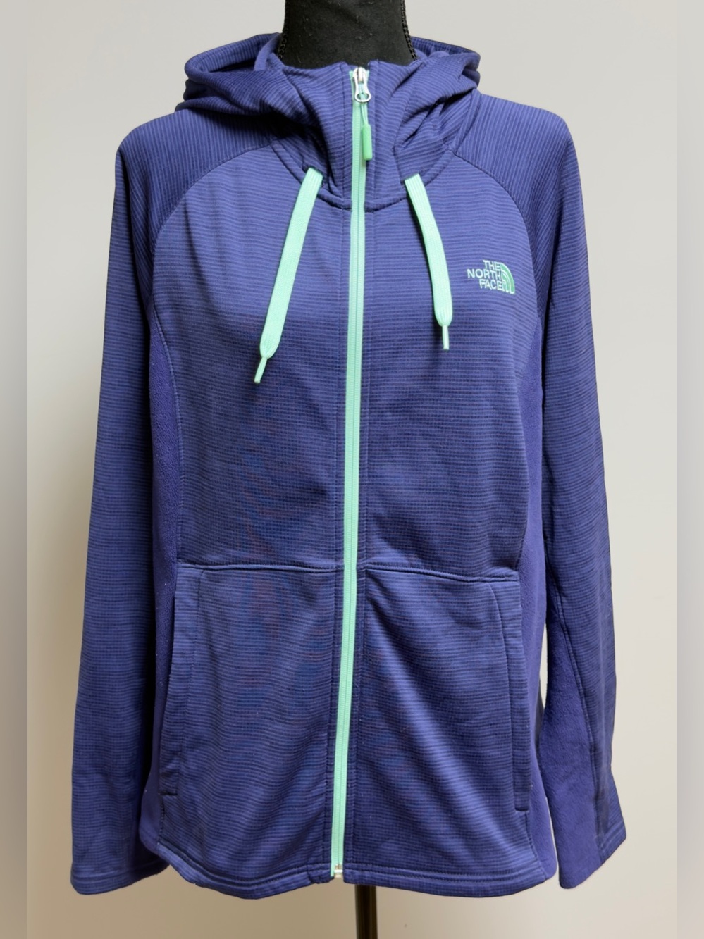 The North Face Women's XL Mezzaluna Full Zip Grid Fleece Hoodie Purple Mint
